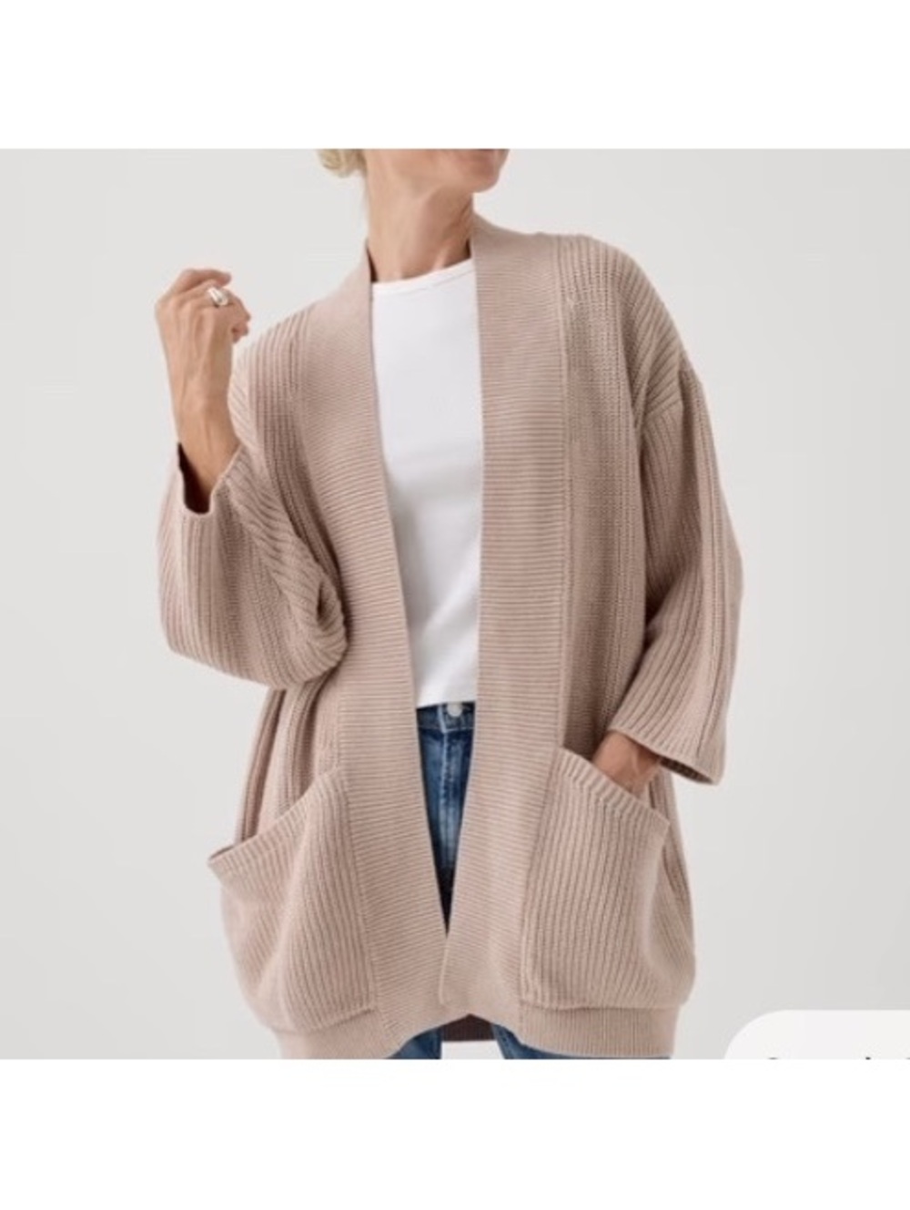 PACT Organic Women's Luxe Knit Open Coatigan Sweater Oat Beige Women’s size M/L